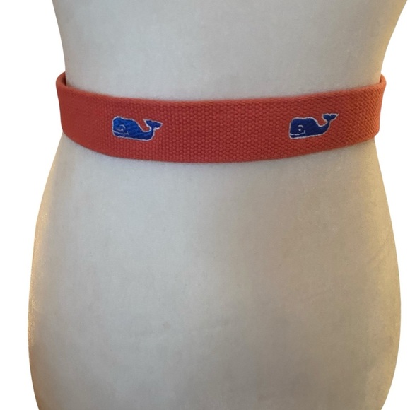 Vineyard Vines Boys Salmon Color Whale Print Logo Cotton Belt - Picture 4 of 6